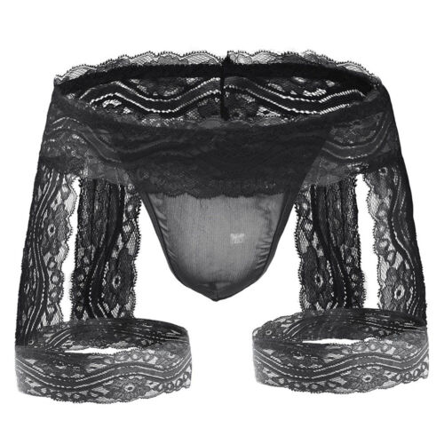 Garter Panties Men Sheer Lace Briefs Homme Underpant Ball Pouch Gay Jockstraps ^ - Picture 19 of 20