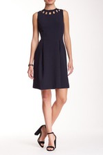 Eliza J Cutout Bi-Stretch Flare Sheath Dress Black Sz 8 New