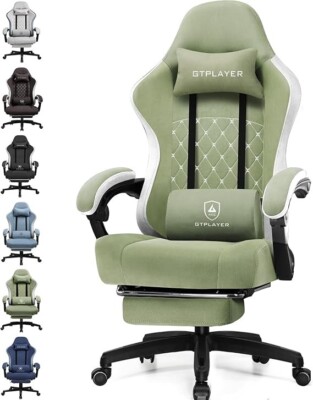 GTPLAYER Fabric Gaming Chair with Footrest, Computer Desk