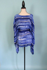 Size: M MICHAEL KORS Blue Striped Beach Cover-up Top Sheer Drawstring Detail