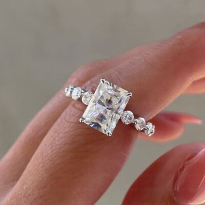 3.5TCW Radiant Moissanite Bridal Hidden Halo Wedding Ring 14K White Gold Plated