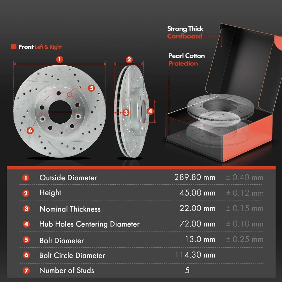 6x Rotores de freno delanteros perforados y pastillas de cerámica para Mazda MX-5 Miata 2006-2015 Foto 2 de 4