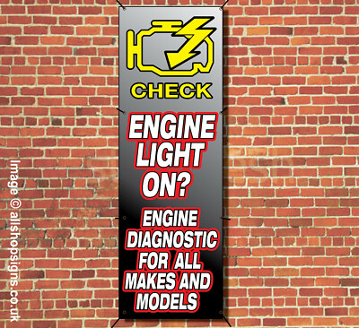 AUTO MOTOR LICHT AUF REPARATUREN HIER BANNER GARAGENSCHILD wasserdicht VERTIKALSCHILD