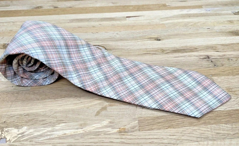 Corbata Vintage Madras Algodón Cuadros Gallo Delgada Estrecha Retro Rosa Melocotón Años 70 80 Foto 3 de 4