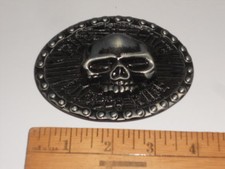 Metal Biker Belt Buckle Skull "Live To Ride Ride To Live" 4" W X 3" T NWT
