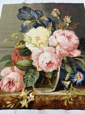 completed finished cross stitch Flowers 21''x 25'' Unframed NEW Gift