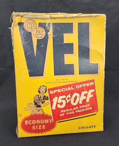 Vintage 1950s VEL Dish Laundry Soap Economy Size Box Colgate Box Damage - 第 1/24 張圖片