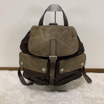 PRADA MIRANO Backpack Leather Nylon Triangle Logo Plate From Japan y5208 