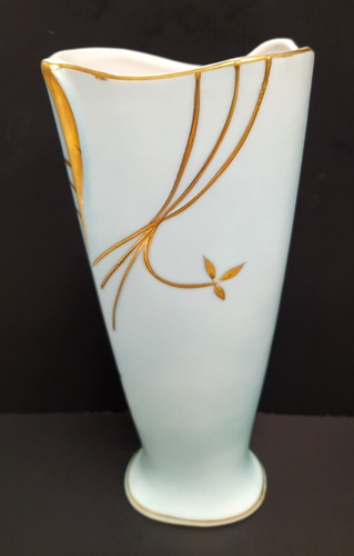 Jarrón de porcelana vintage MCM ARNART azul con reflejos dorados florales 8" de alto Japón - Imagen 2 de 8