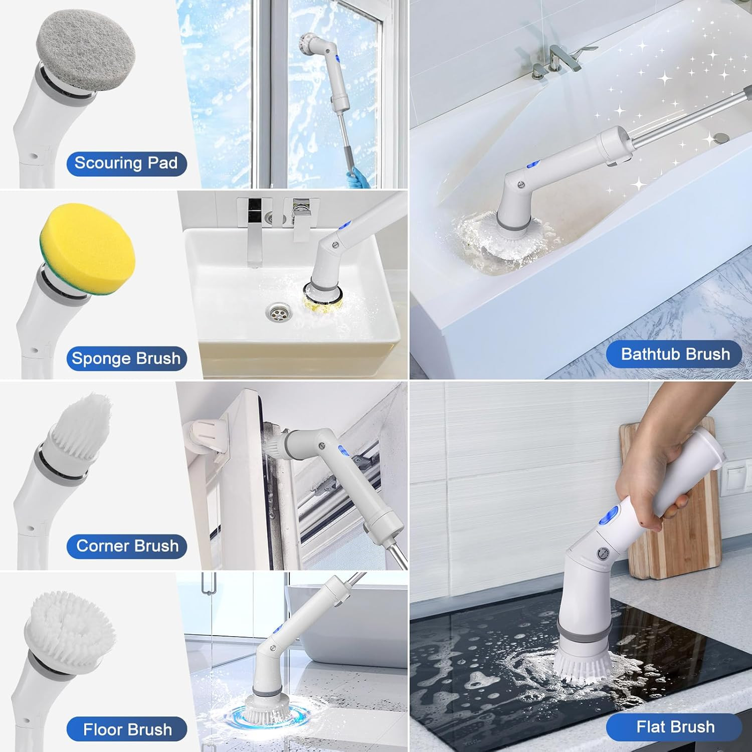 Handheld Spin Scrubber with Extended Long Handle, Rechargeable Electric Scrubber