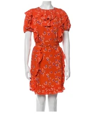 SEE BY CHLOÉ Orange Ruffle Floral Print Mini Dress US 4