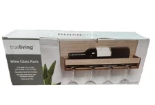 True Living Wine Glass Rack 15" W by 5.3" H Holds One Bottle & 4 Stemmed Glasses