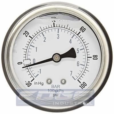 LIQUID FILLED VACUUM GAUGE -30-100 PSI, 2.5'' FACE, 1/4'' BACK MOUNT WOG