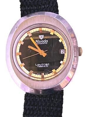 Unusual Vintage Mens Nivada Lautrec Tiger Eye Automatic Stainless