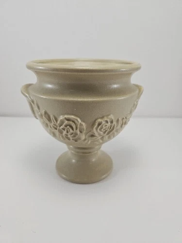 Vintage Haeger Pottery Pedestal Urn Planter Decorative Cream  Rose Pattern
