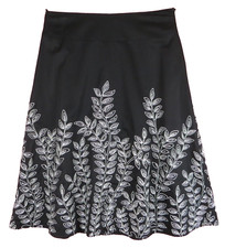 SK13144- JONES NEW YORK Womens Cotton Flared Skirt Black White Embroidery Sz 6