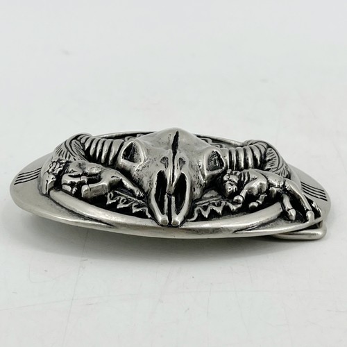Vintage Buffalo Bison Skull Oval Belt Buckle Southwestern Cowboy 3 1/2" x 2 1/2" - Picture 3 of 6