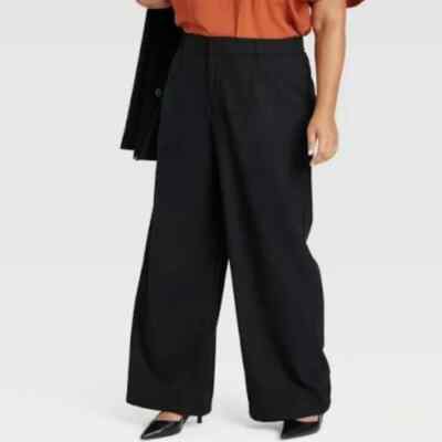NWT Ava & Viv Black High Rise Wide Leg Trousers Pants Size 26