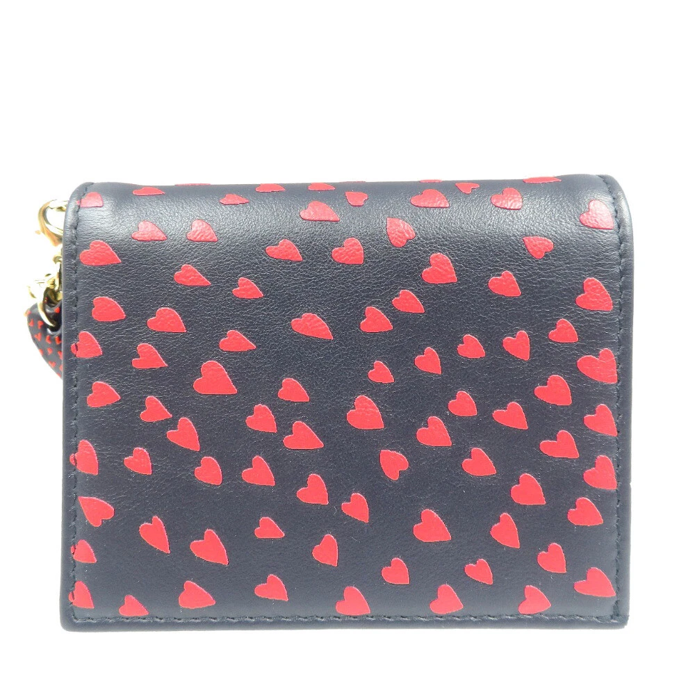 AUTHENTIQUE portefeuille Christian Dior Lady Dior double pli cuir bleu marine/rouge 1980