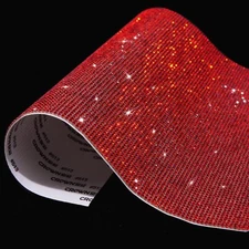 9.4 x 7.9 Inch Bling Crystal Rhinestone Sheets Self Adhesive, Glitter Red 
