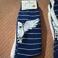 Harry Potter Men's Crew Socks 2 Pairs Hedwig Striped Navy White Size 6-12