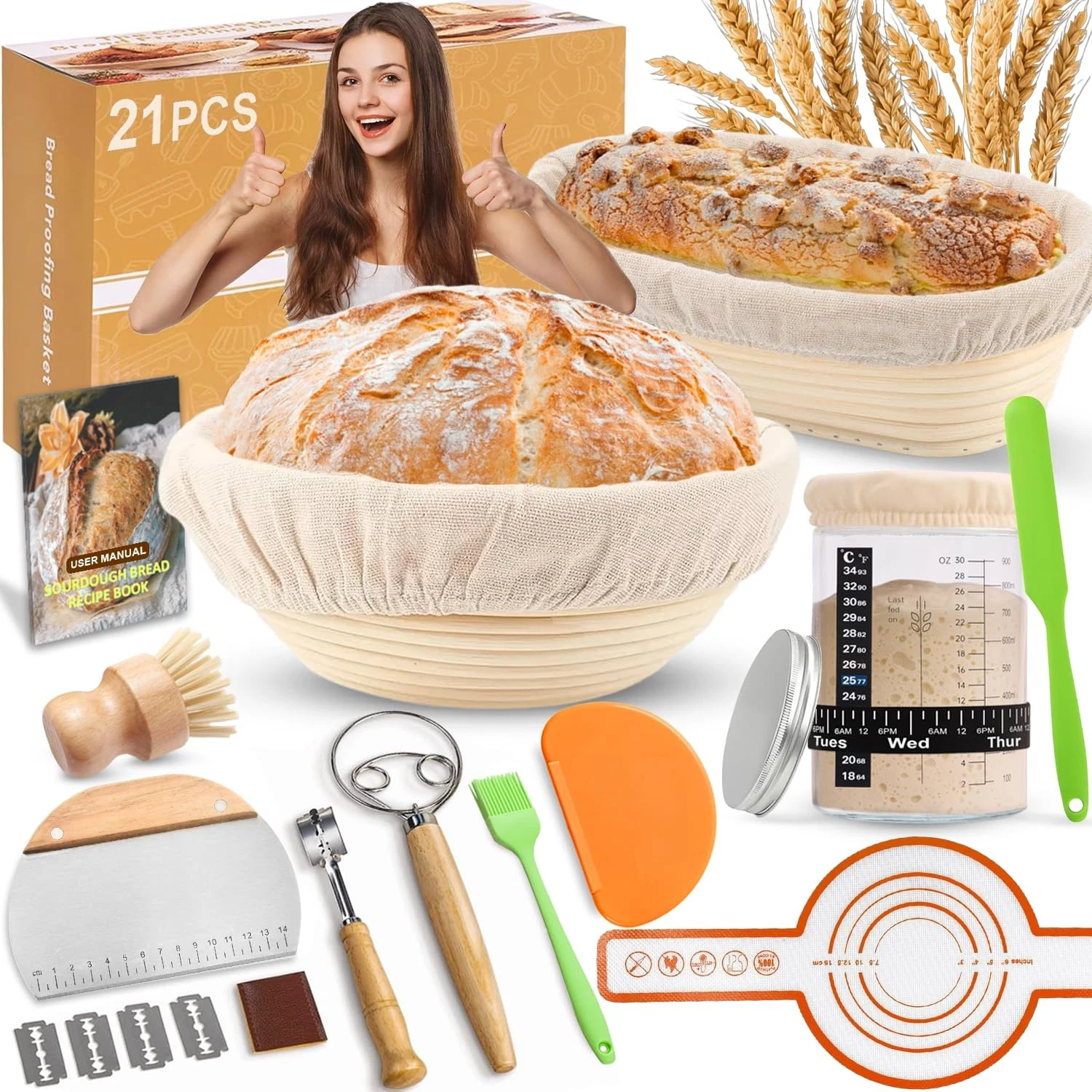 Sourdough Starter Kit, Banneton Bread Proofing Basket Set with Glass Starter ...
Opens in a new wind