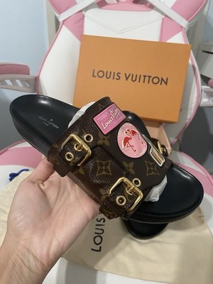 Lv slippers, Size 9, 39 Louis Vuitton Bom Dia Flat Mules Patchwork World Tour