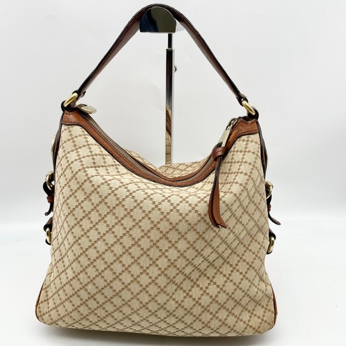 Gucci Handbag Hobo Shoulder bag Beige Diamante Canvas Leather 282345 Y2K Auth