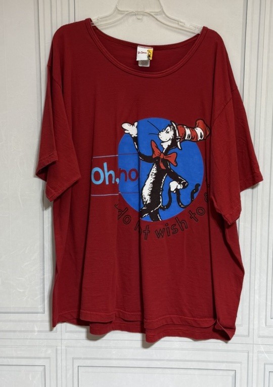 Dr. Seuss Cat In The Hat T-shirt Oh No, I Do Not Wish To Go 4XL VTG