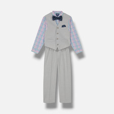 Nautica Kids Boy's Gray 4-Piece Slub Tick Vest with Bow Tie Set Size 5