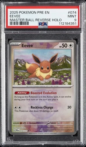 2025 POKEMON PRE EN-PRISMATIC EVOLUTIONS MASTER BALL REVERSE HOLO EEVEE PSA 9