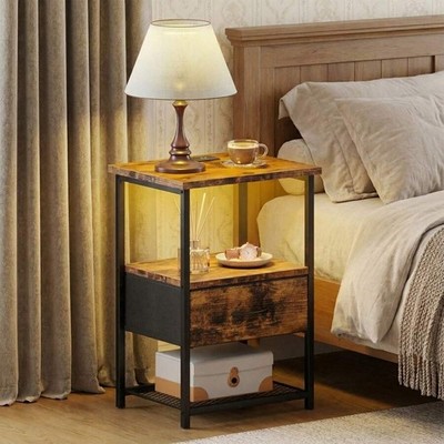 LED Nightstands with Charging Station, Fabric Drawers, Modern Bedside Tables