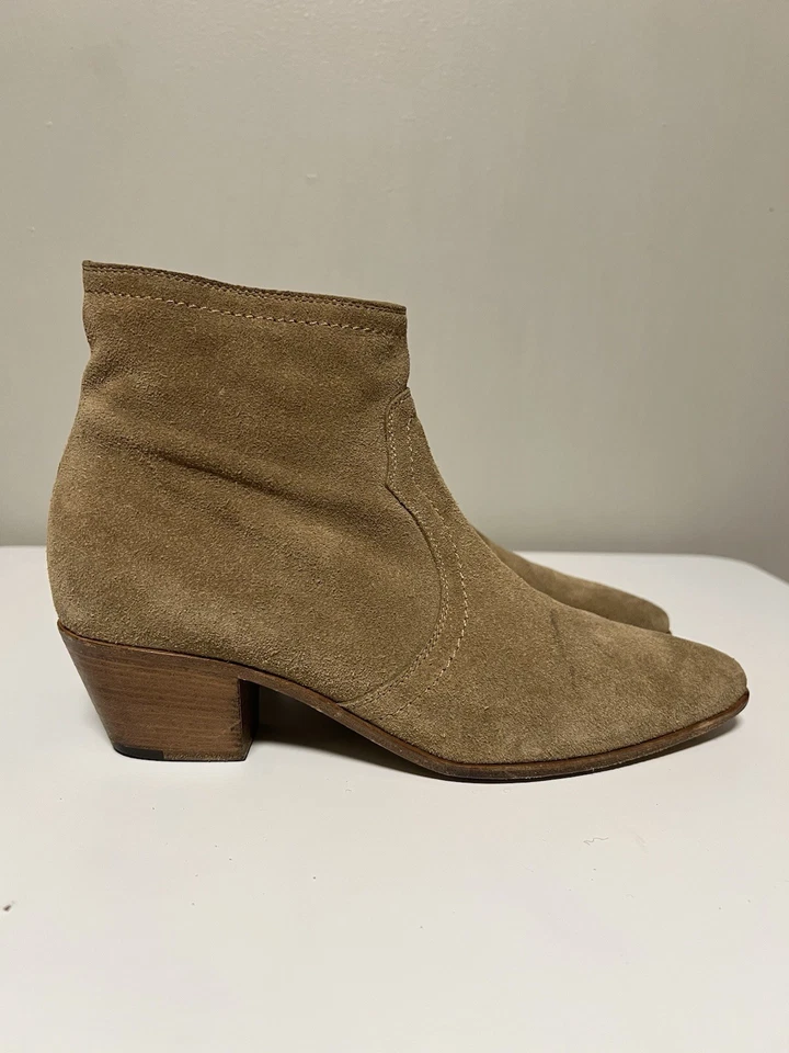 SAINT LAURENT EU 38 US 8 UK 5 Botines Vaquero Occidental Gamuza Camel Cremallera Lateral Foto 4 de 4