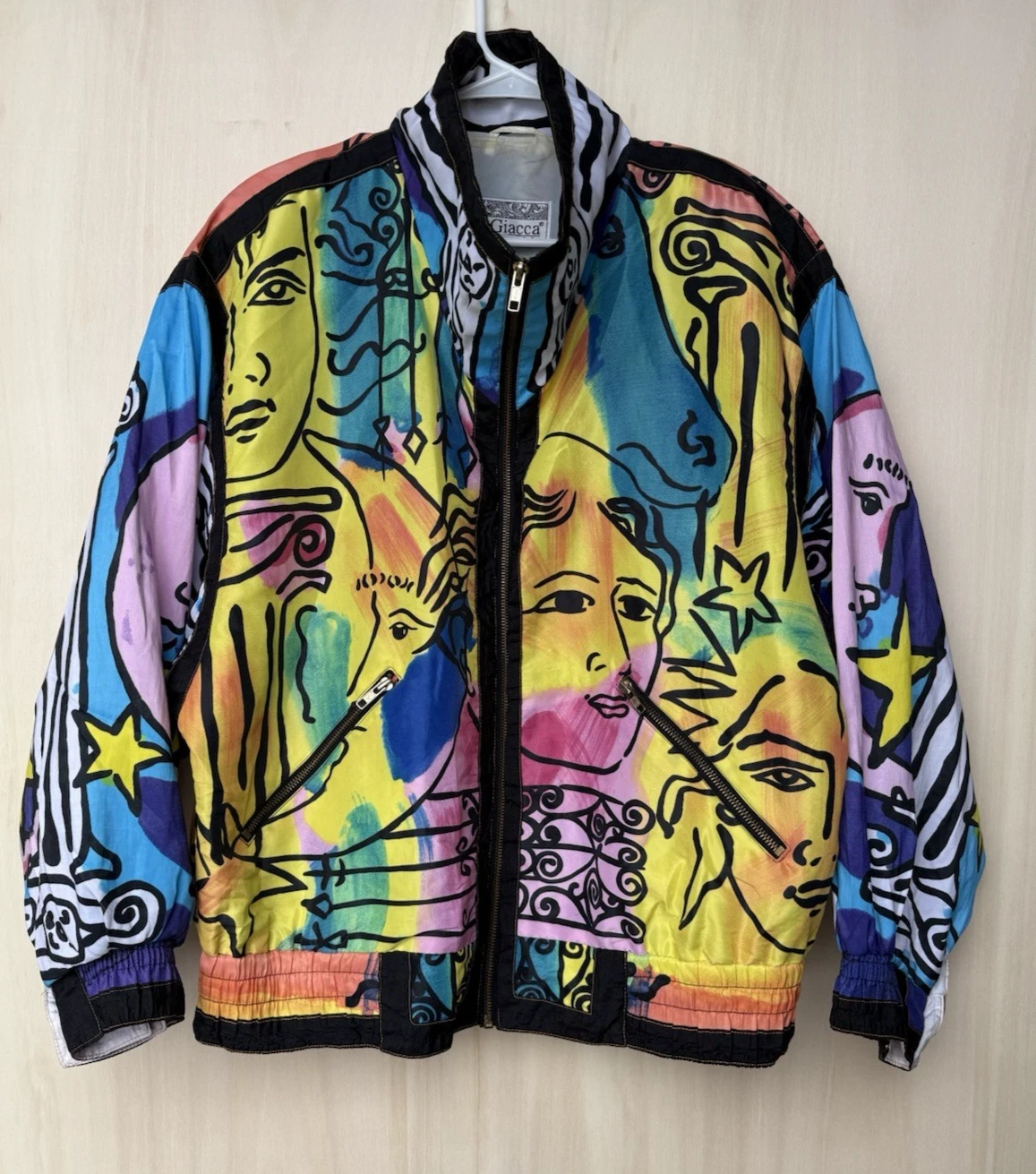 Giacca Sport 90's Vintage Jacket Picasso Pattern Windbreaker Colorful Size M