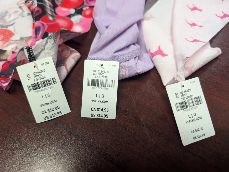 Victoria's Secret Panty Lot Of 3 No-Show Thong Pink Purple Ornaments L NWT - Image 3 of 4