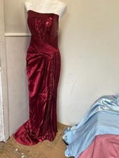 Burgundy Strapless Sequin Bodice Floor-Length Formal Bridesmaid Dress