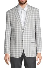 Tommy Hilfiger Mens Modern-Fit Plaid Sport Coat 40 Long Grey/Brown - NWT 295
