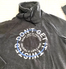 H&M Sweater Men's Small "Don't Get It Twisted" Gray Spell Out Top Cowl Neck