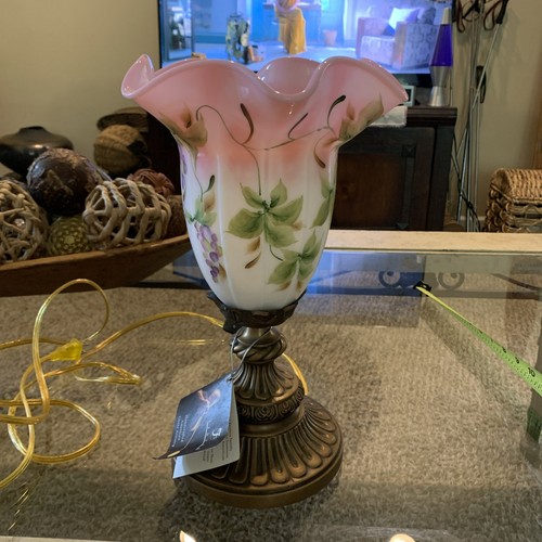 Vtg Fenton Signed Numbered Table Lamp Rosalene Shade Hand Painted Grapes Tag HTF - Picture 15 of 18