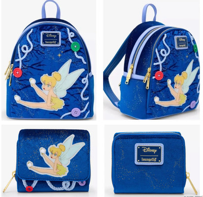 Exclusive Loungefly Disney Peter Pan Tinkerbell Button Light Backpack Wallet NWT