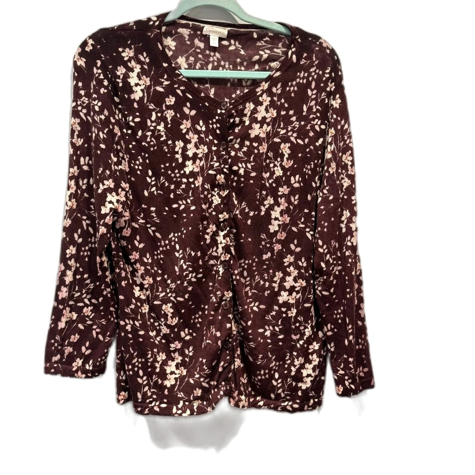 Cárdigan Granate Hill Floral Botón Frontal Lana Merino Mujer Talla XL Borgoña Boho Foto 2 de 4