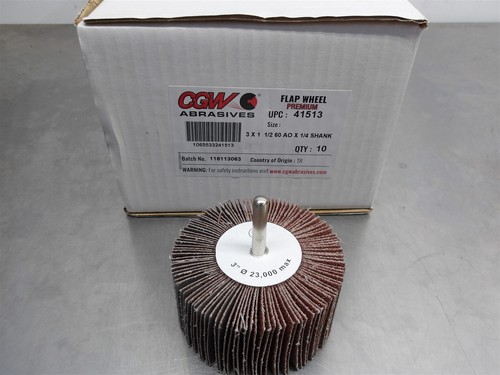 10 NEW! CGW 3" x 1.5" 60 Grit A/O Premium Flap Wheels 1/4"SHK 41513