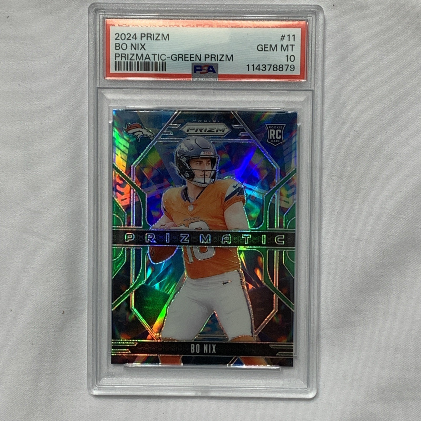 2024 Panini Prizm Bo Nix Prizmatic Green PSA 10 Rookie RC Broncos
