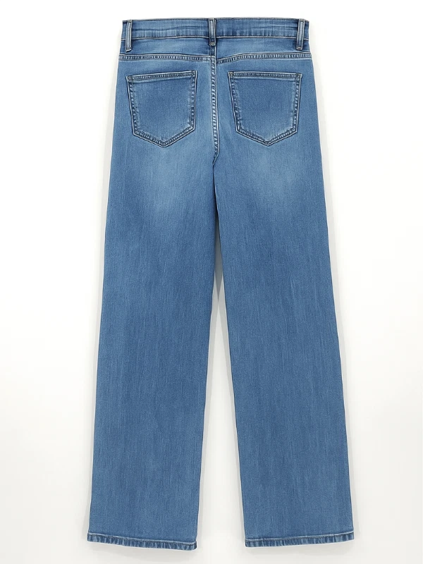 Womens High Waisted Straight Wide Leg Jeans Denim Pants - Image 4 of 4