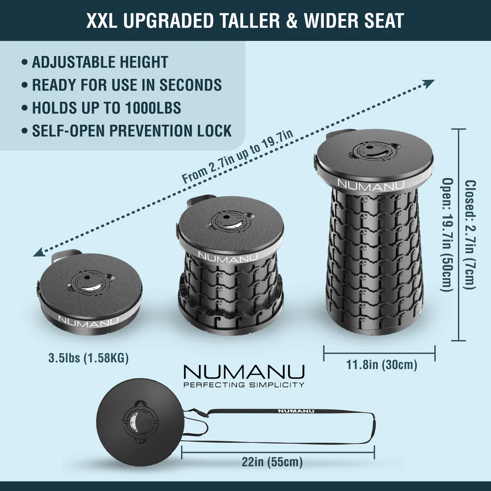NUMANU 19.7" XXL Taller & Wider Collapsible Stool, Seat Cushion & Carry Bag - Image 3 of 4