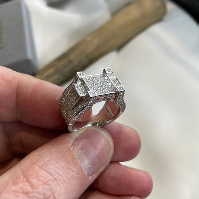2 Ct Round Cut Simulated Diamond Cluster Pinky Ring 14k White Gold Plated Silver