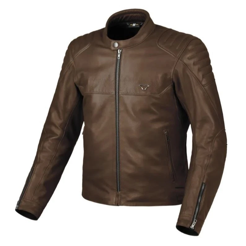 Giacca Moto Uomo In Finta Pelle Marrone Chiaro – Antivento, Tasca Interna, Polsini Regolabili, Taglia M