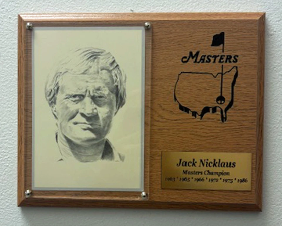 大师赛冠军杰克尼克劳斯超大明信片 10 x 8 英寸牌匾带刻字铭牌 — 第 2/2 张图片