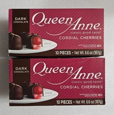2 Boxes Queen Anne Dark Chocolate Covered Cordial Cherries Candy-20 Pieces Total