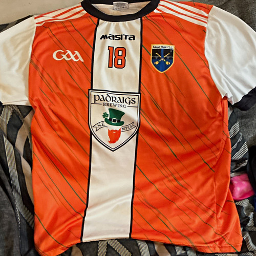 Masita Breathable GAA Gaelic Football Jersey #18 Men’s Large Orange/White/Black